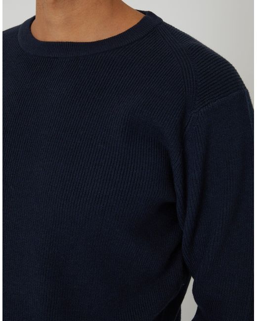 Threadbare Blue Rib Knit Crew Neck Jumper for men