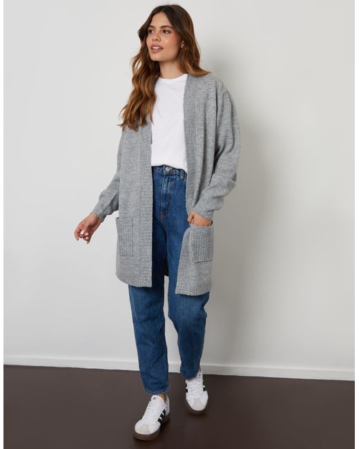 Threadbare Gray Longline Knitted Open Cardigan