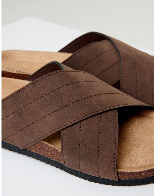 Threadbare Brown Faux Suede Cross Strap Sandals for men