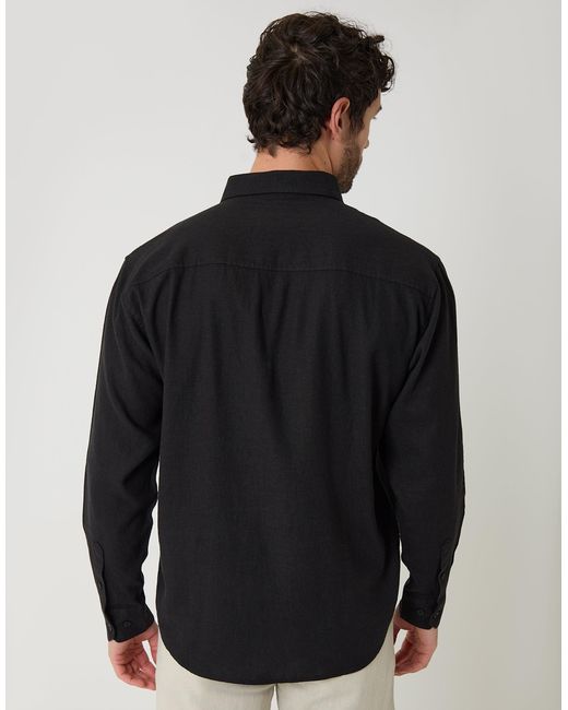 Threadbare Black Relaxed Fit Linen Blend Shirt for men