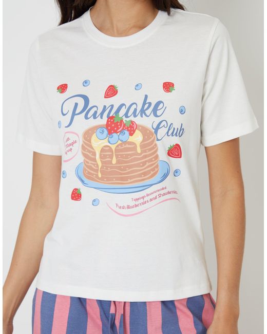 Threadbare White Pancake Print Striped Pyjama Set