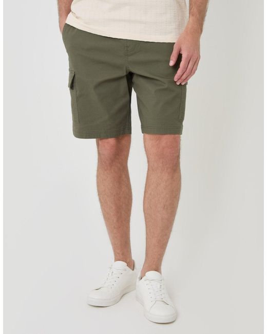 Threadbare Green Regular Fit Textured Cargo Shorts for men