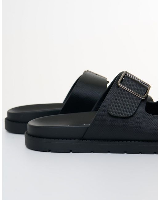 Threadbare Black Faux Leather Buckle Strap Sandals for men