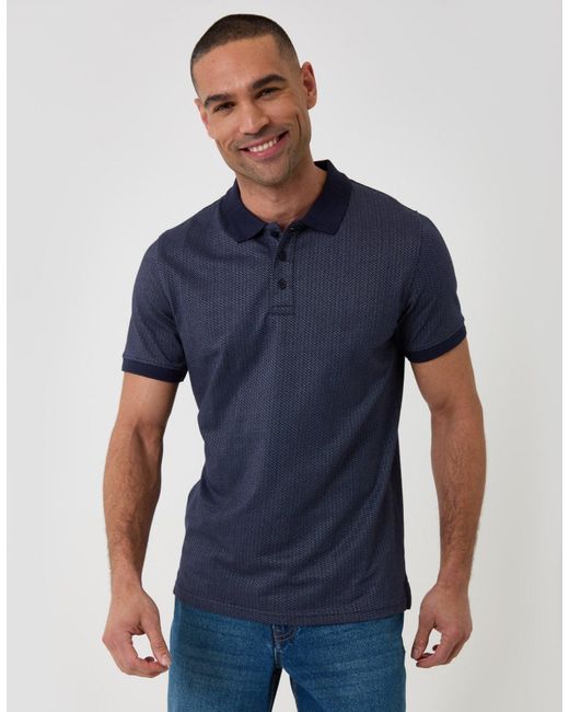 Threadbare Blue Textured Cotton Polo Shirt for men