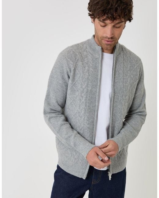 Threadbare Gray Cable Knit Zip Through Jumper for men