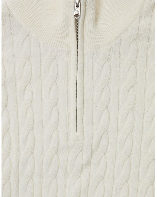 Threadbare White Cable Knit Quarter Zip Jumper for men