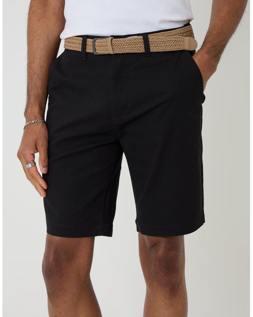 Threadbare Black Belted Chino Shorts for men