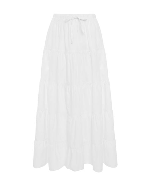 Threadbare White Pure Cotton Tiered Maxi Skirt