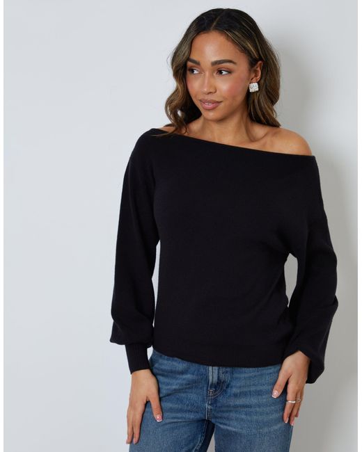 Threadbare Black Soft Slash Neck Jumper