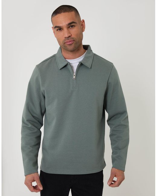 Threadbare Gray Quarter Zip Long Sleeve Polo Sweatshirt for men