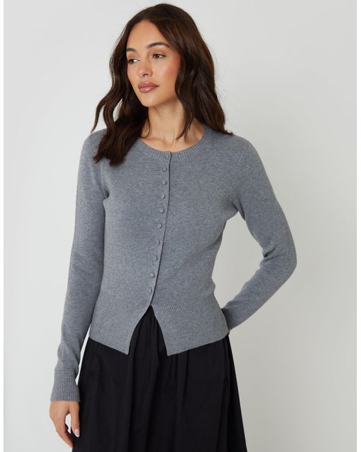 Threadbare Gray Crew Neck Compact Knitted Cardigan