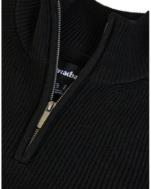 Threadbare Black Rib Panel Quarter Zip Knitted Jumper for men