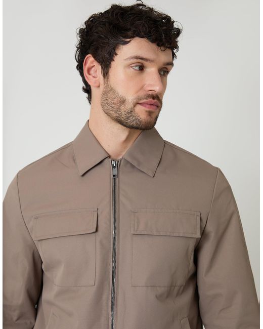 Threadbare Brown Showerproof Lightweight Zip Up Jacket With Collar for men