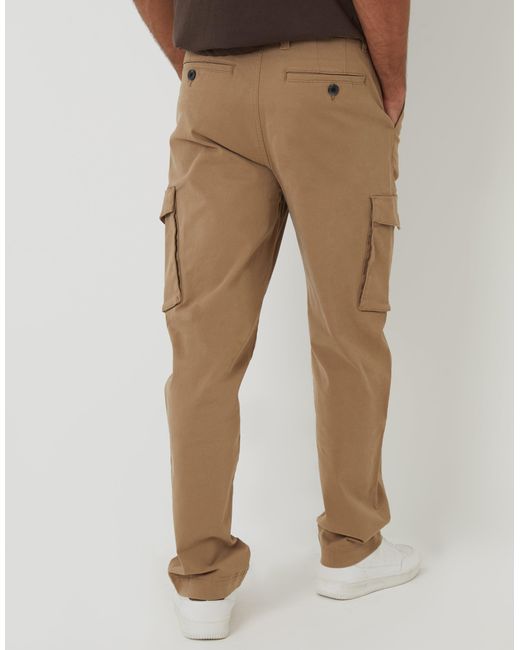 Threadbare Natural Relaxed Fit Stretch Cargo Chino Trousers for men