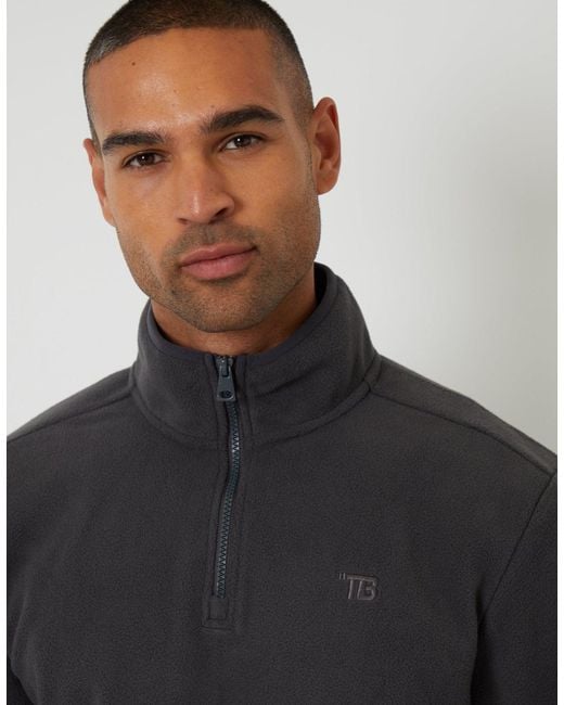 Threadbare Gray Quarter Zip Microfleece Sweatshirt for men