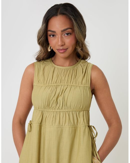 Threadbare Green Ruched Drawstring Midi Dress