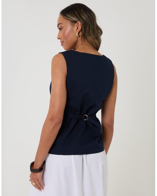 Threadbare Blue Square Neck Tailored Waistcoat