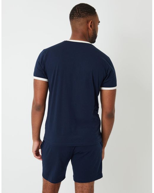 Threadbare Blue Contrast Binding Short Lounge Set for men