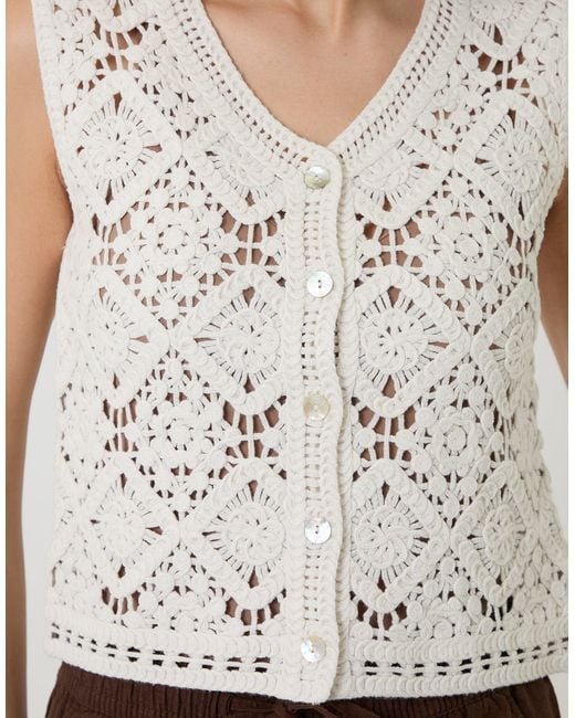 Threadbare White Crochet Button Up Vest