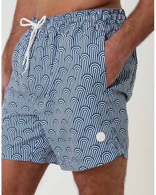 Threadbare Blue Geo Arch Print Quick Dry Swim Shorts for men