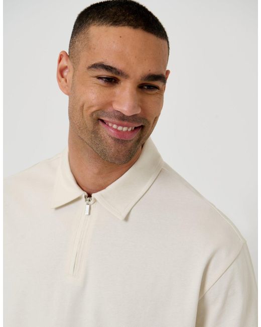 Threadbare White Oversized Quarter Zip Polo Shirt for men