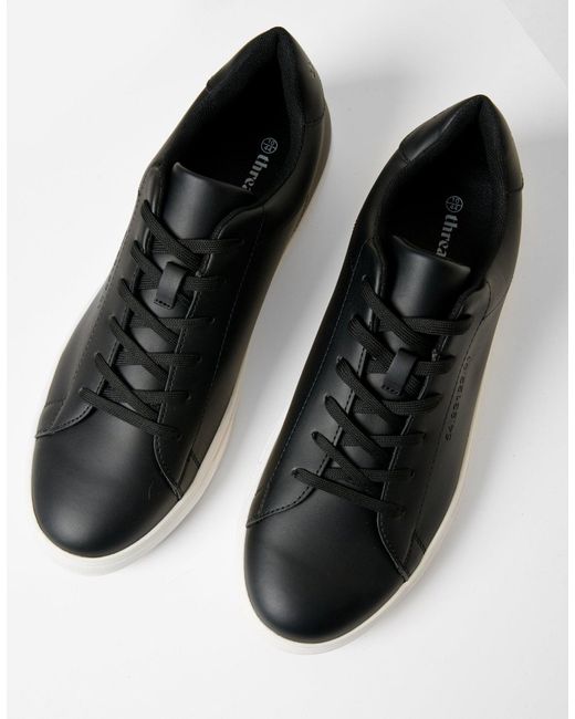 Threadbare Black Pu Court Trainers for men