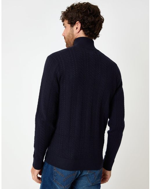 Threadbare Blue Cable Knit Quarter Zip Jumper for men