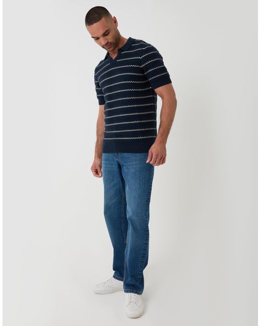 Threadbare Blue Textured Knitted Trophy Neck Polo for men