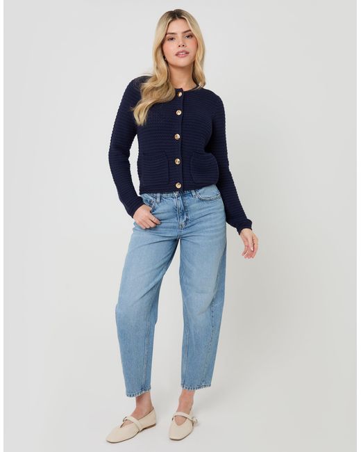 Threadbare Blue Patch Pocket Crew Neck Cardigan