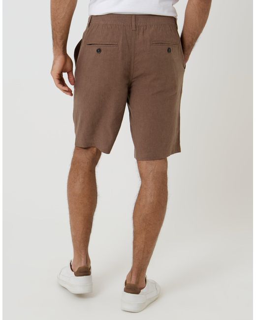 Threadbare Brown Linen Blend Shorts for men