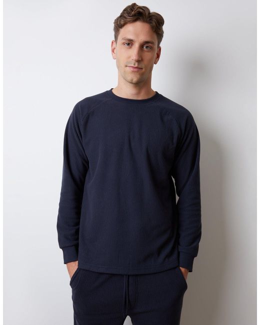 Threadbare Blue Waffle Textured Fleece Loungewear Set for men