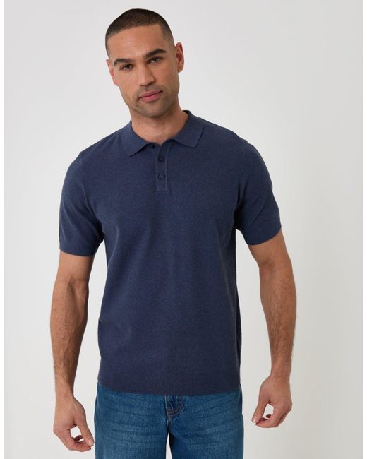 Threadbare Blue Moss Stitch Knitted Polo for men