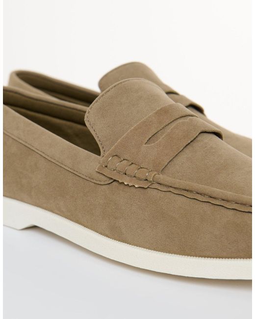 Threadbare White Faux Suede Penny Loafers for men