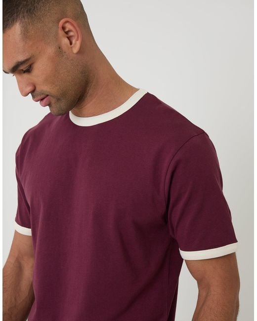 Threadbare Red Cotton Ringer T-Shirt for men