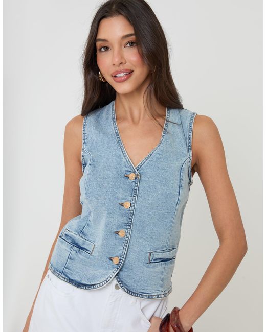 Threadbare Blue Fitted Denim Waistcoat