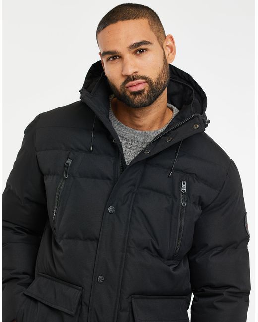 Threadbare Black Hooded Padded Jacket for men