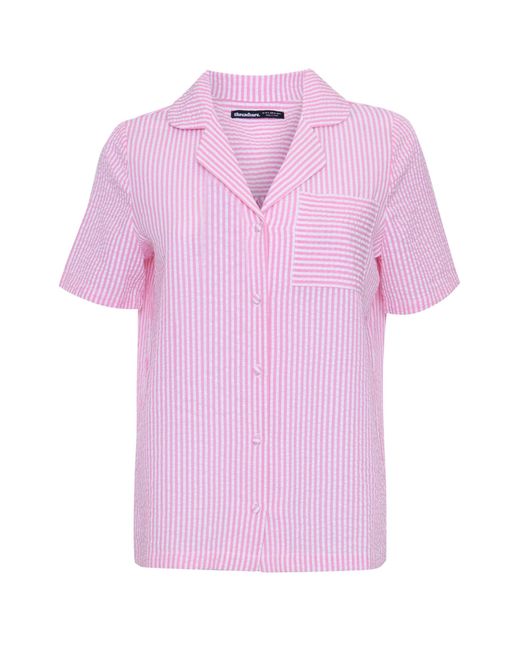 Threadbare Pink Seersucker Button Up Pyjama Set