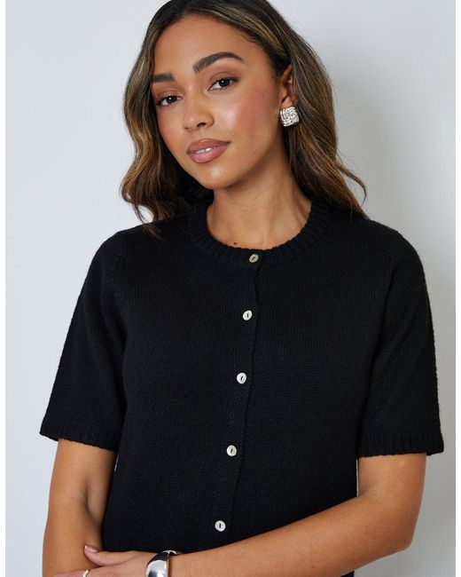 Threadbare Black Crew Neck Short Sleeve Knitted Cardigan