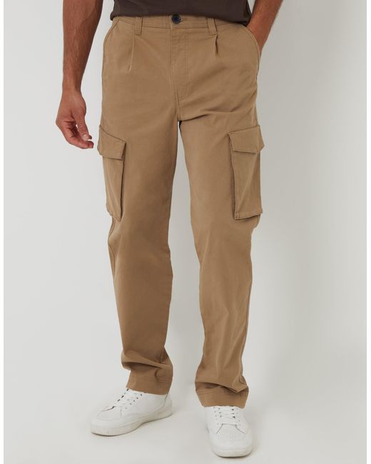 Threadbare Natural Relaxed Fit Stretch Cargo Chino Trousers for men