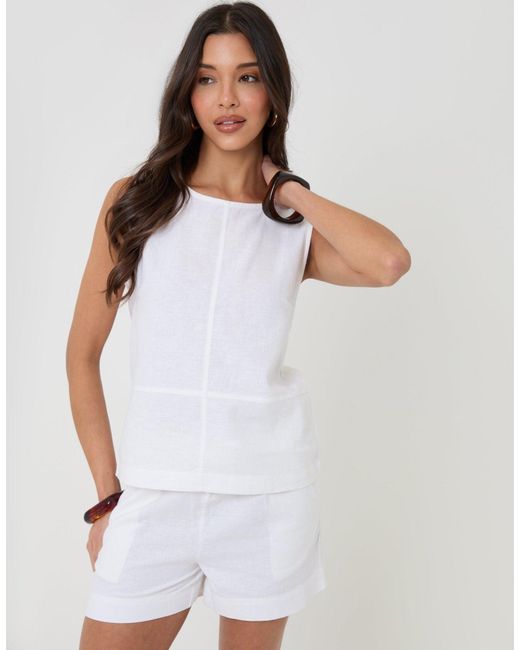 Threadbare White Linen Blend Tie-Back Shell Top