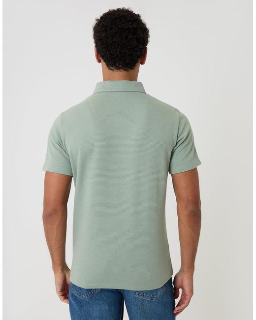 Threadbare Green Textured Hidden Placket Polo Shirt for men