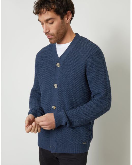 Threadbare Blue Basket Stitch Cardigan for men