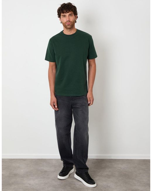 Threadbare Green Peached Cotton Crew Neck T-Shirt for men