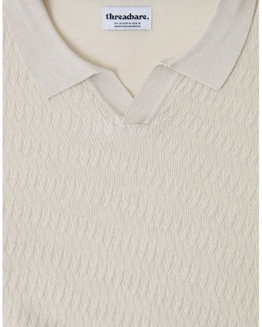 Threadbare White Textured Knit Front Trophy Neck Polo for men