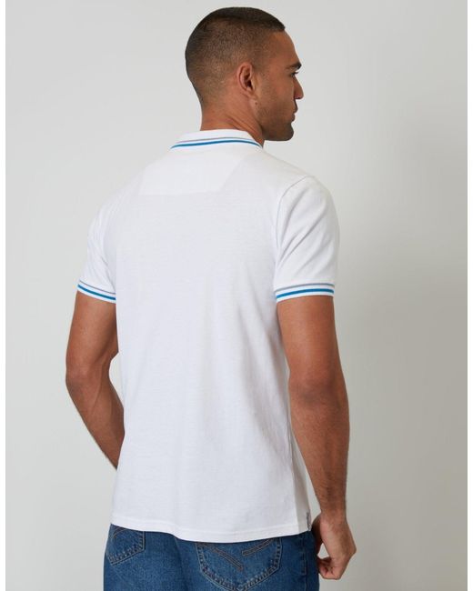 Threadbare White Contrast Tipping Hidden Placket Polo Shirt for men