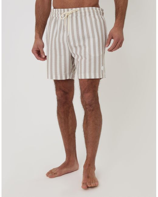 Threadbare White Seersucker Swim Shorts for men