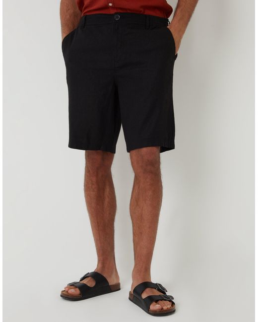 Threadbare Black Linen Blend Shorts for men