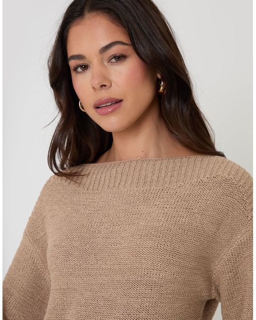 Threadbare Natural Knitted Slash Neck Jumper