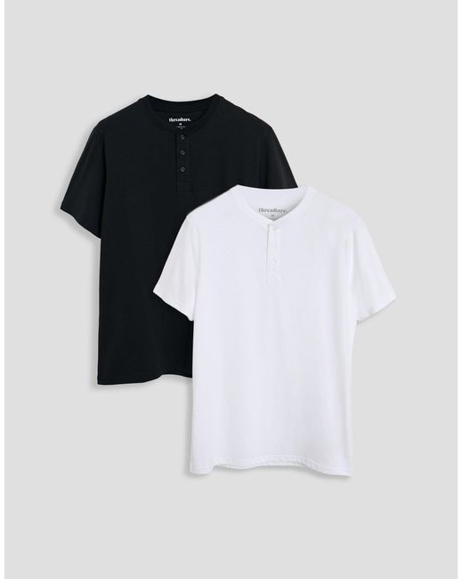 Threadbare Black 2 Pack Cotton Grandad Collar T-Shirts for men