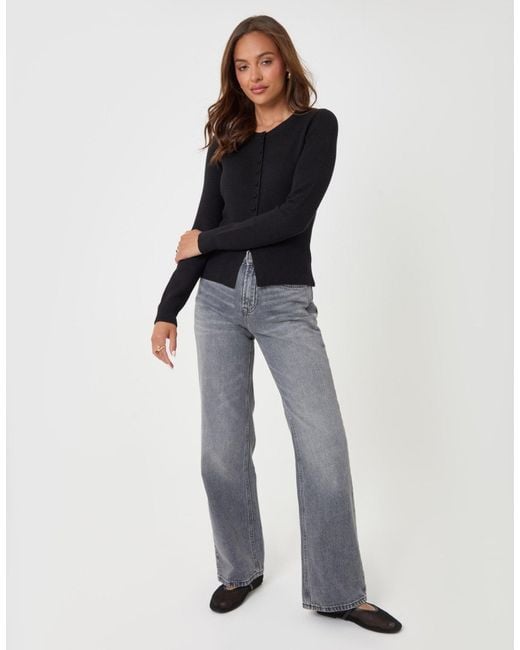 Threadbare Black Crew Neck Compact Knitted Cardigan